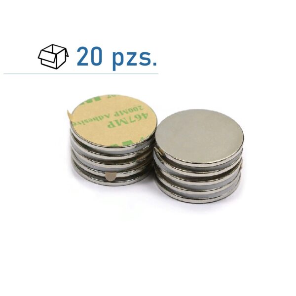 Conjunto de imanes de disco Ø 15×1 mm Adhesivo/ 20 pzs.